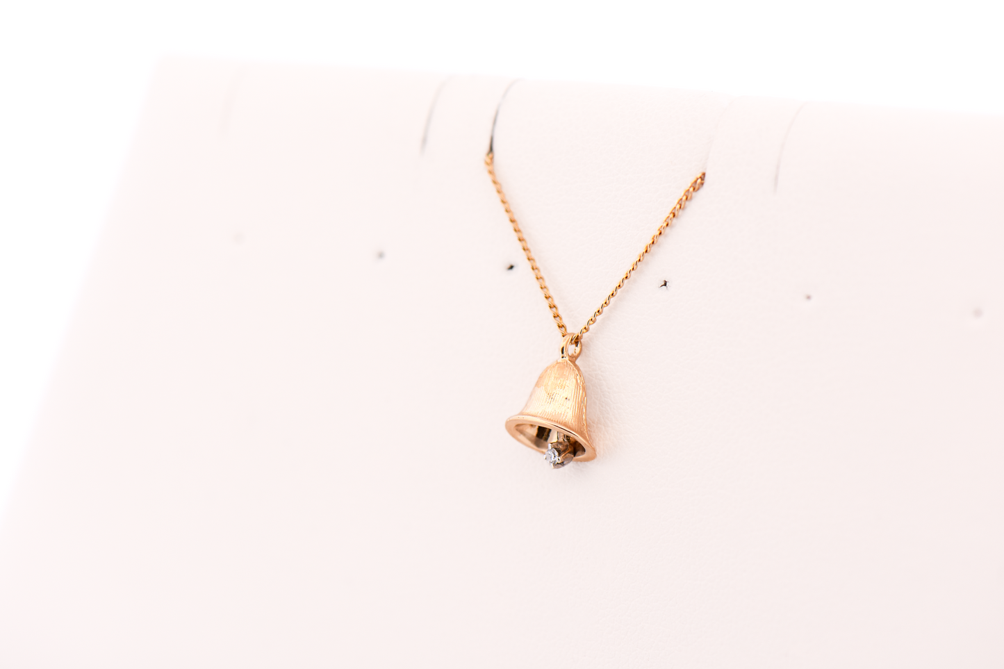 Petite Vintage Gold & Diamond Bell Pendant with 15 Inch Chain