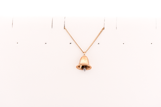 Petite Vintage Gold & Diamond Bell Pendant with 15 Inch Chain