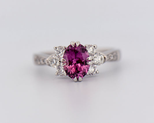 Custom Magenta Purple Sapphire & Diamond Ring