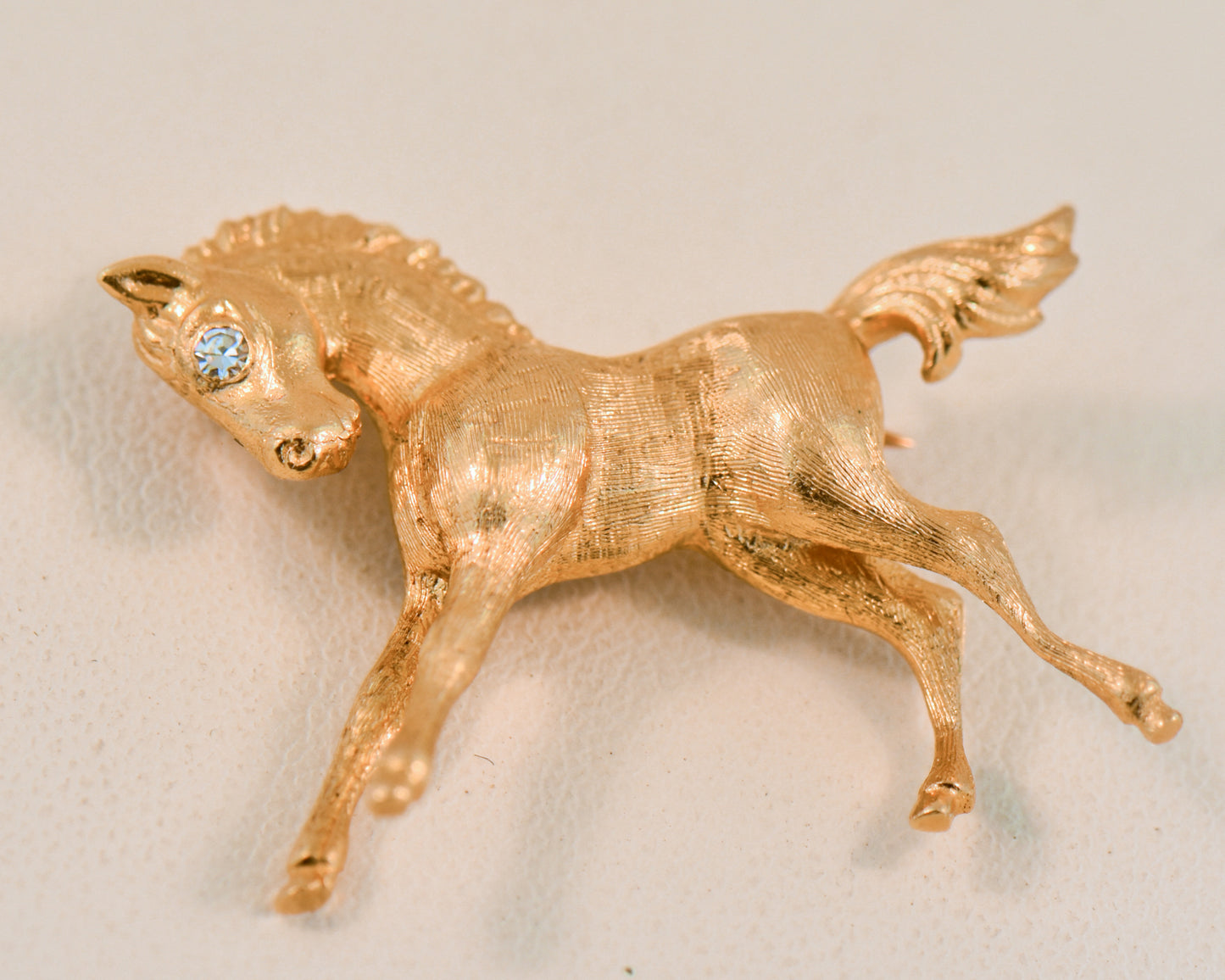 Vintage Gold Pony Brooch with Diamond Eye