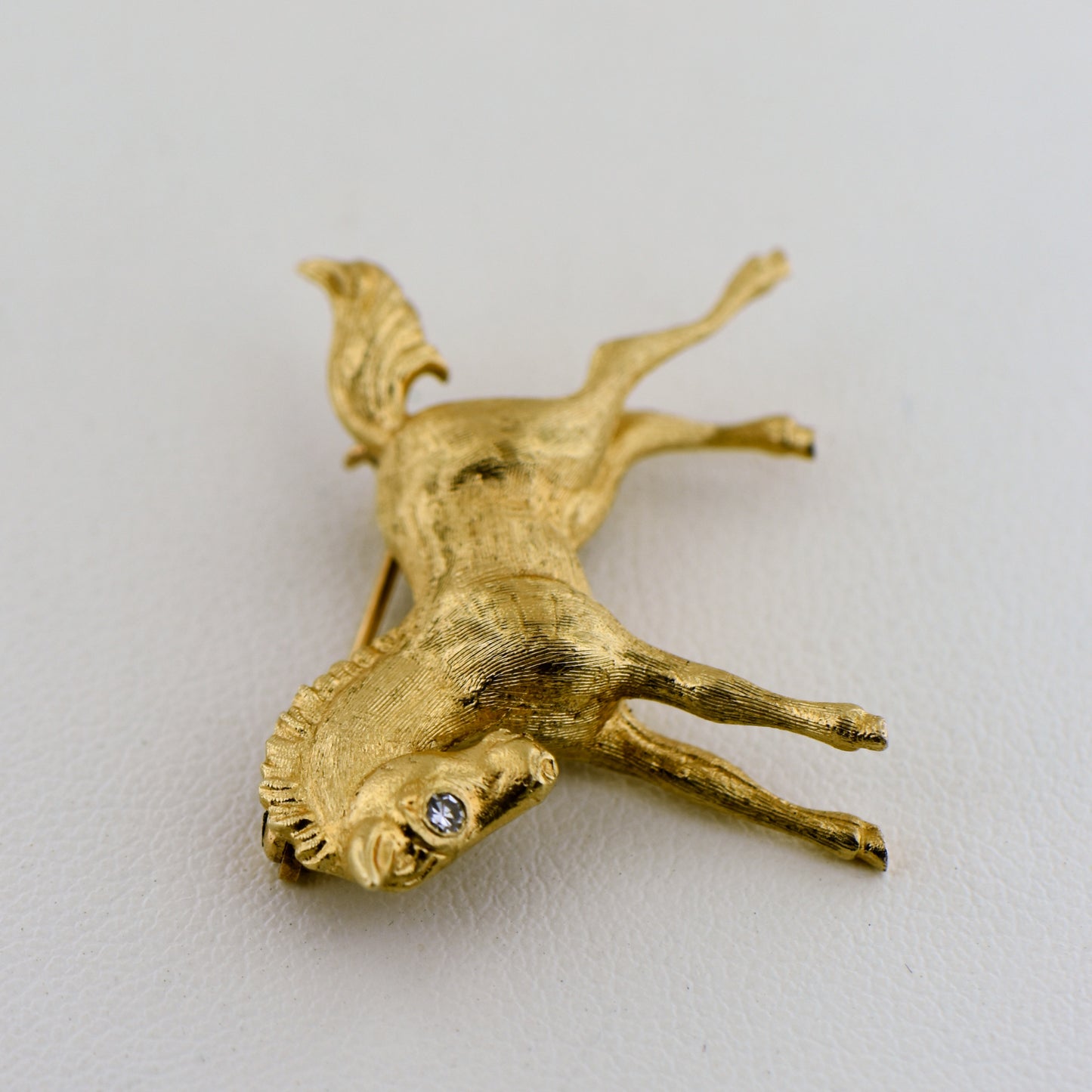 Vintage Gold Pony Brooch with Diamond Eye