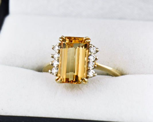 Emerald Cut Imperial Topaz & Diamond Engagement Ring