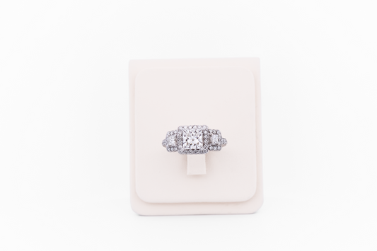 Princess Cut Diamond Halo Three-Stone Ring with Lab-Grown Diamond Center