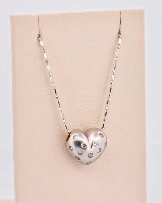 Puffed Etoile Heart Pendant with 18-inch Chain