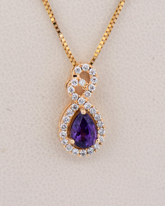 Purple Sapphire & Diamond Pendant in Yellow Gold