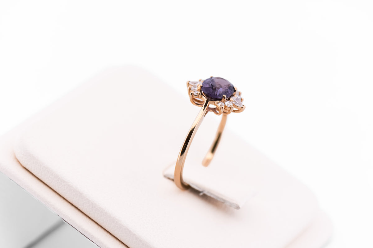 Purple Spinel Ring with Diamond Crown Accents