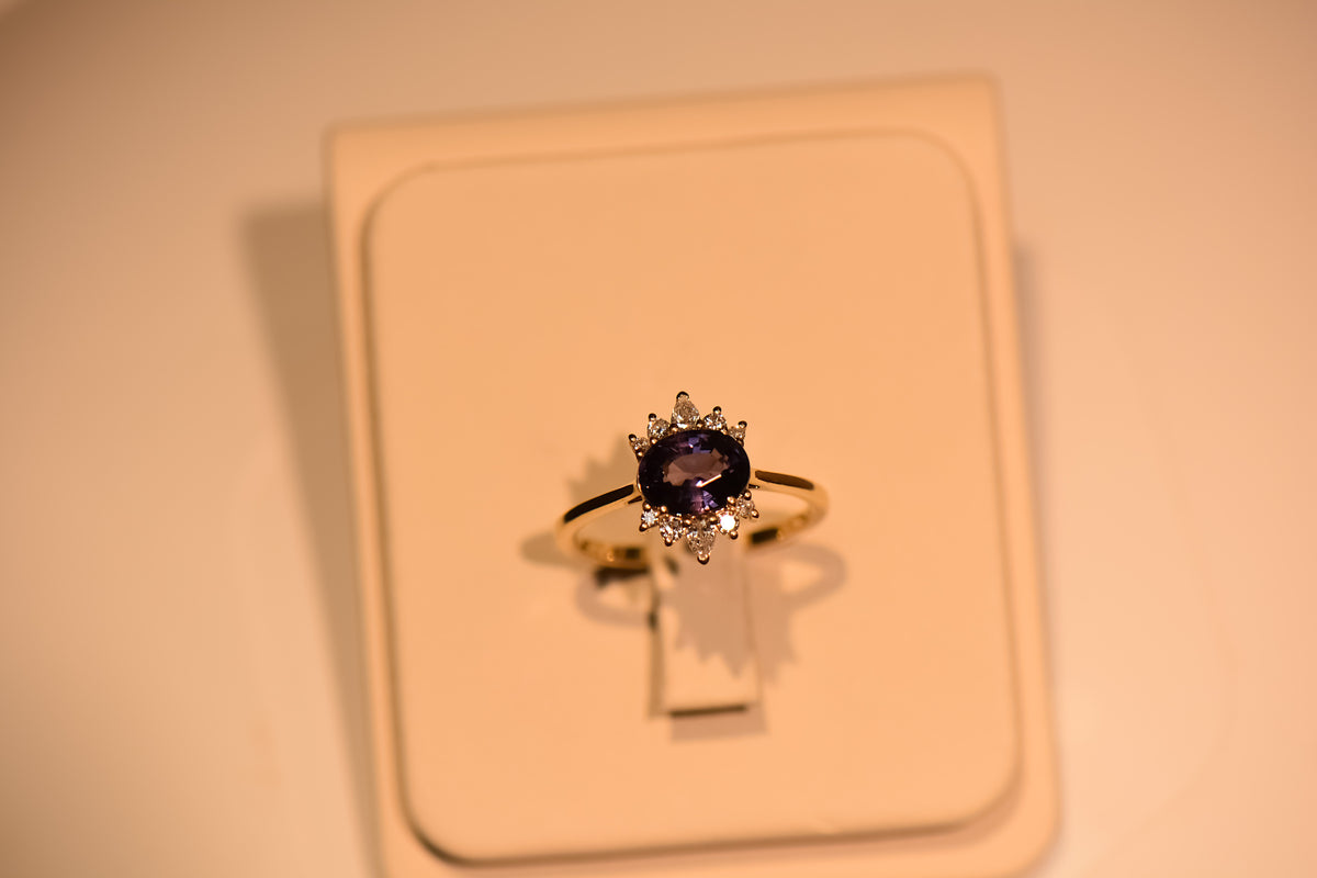 Purple Spinel Ring with Diamond Crown Accents