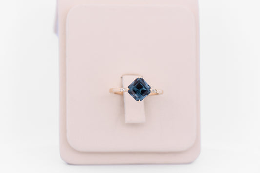 Radiant Cut Teal Spinel Engagement Ring in Simple Yellow Gold Setting