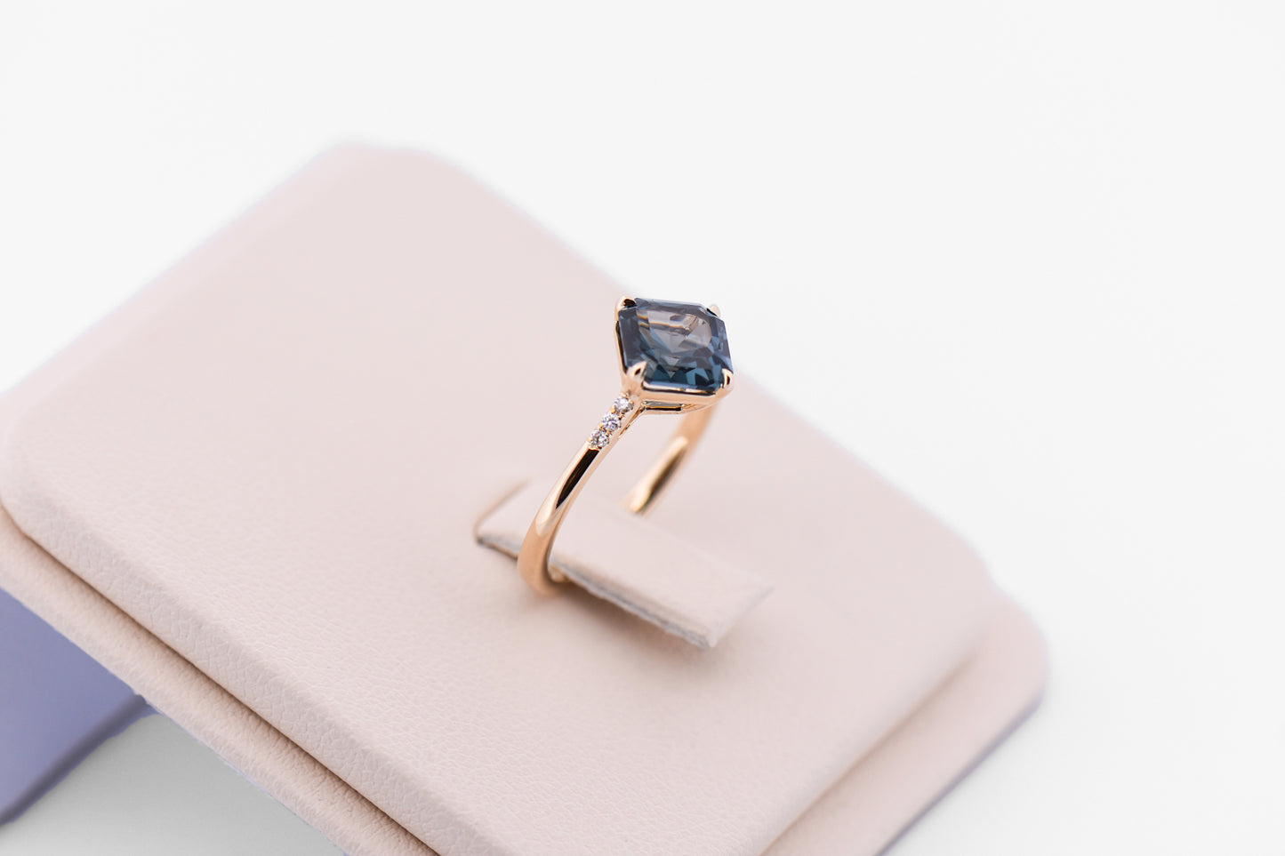 Radiant Cut Teal Spinel Engagement Ring in Simple Yellow Gold Setting