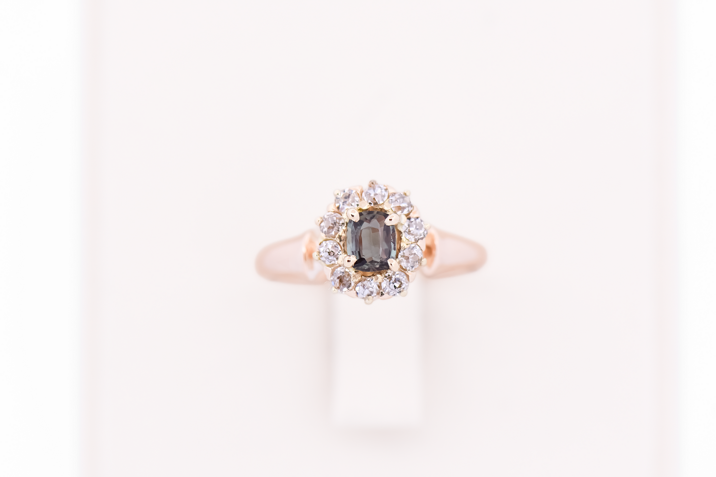Rare Antique Alexandrite & Diamond Halo Engagement Ring with Strong Color Change