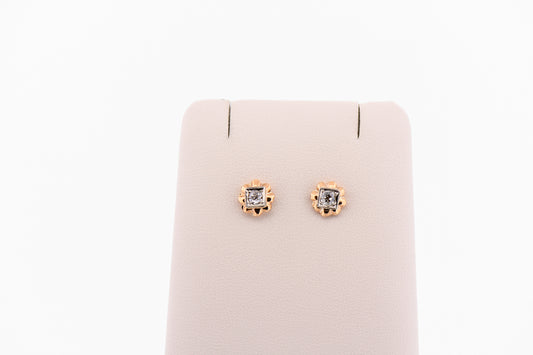 Rare Art Deco Buttercup Diamond Stud Earrings in Yellow Gold