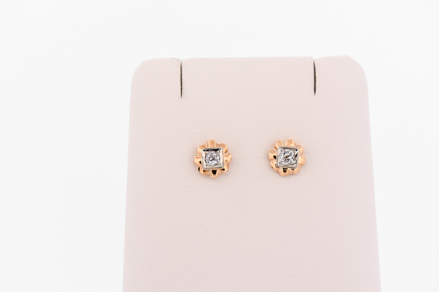 Rare Art Deco Buttercup Diamond Stud Earrings in Yellow Gold