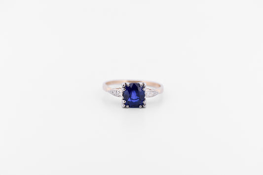 Rare Art Deco Sapphire Solitaire Engagement Ring - 2ct Royal Blue Gem