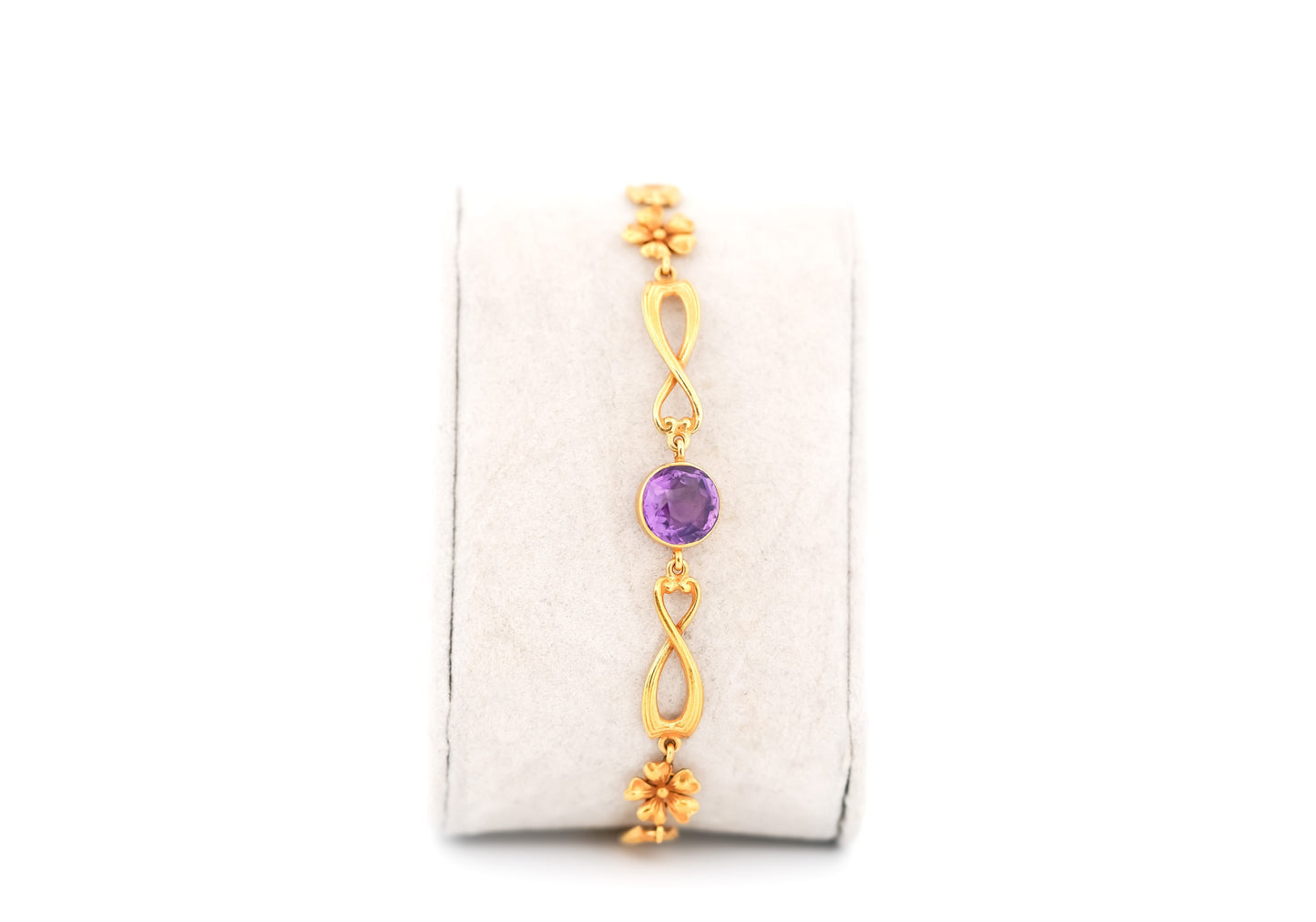Rare Art Nouveau Bracelet with Bezel Set Amethysts & Textured Gold Flowers