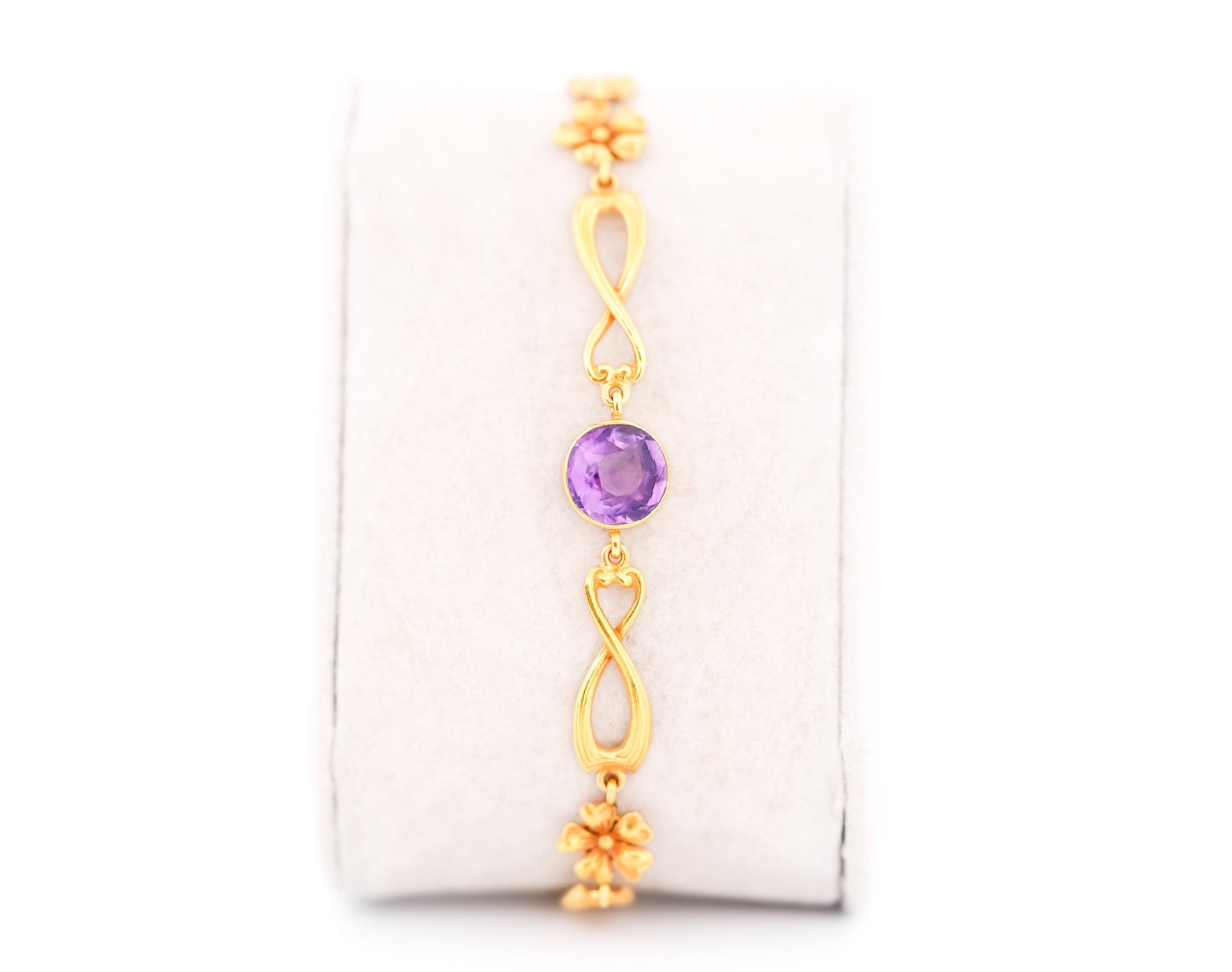 Rare Art Nouveau Bracelet with Bezel Set Amethysts & Textured Gold Flowers