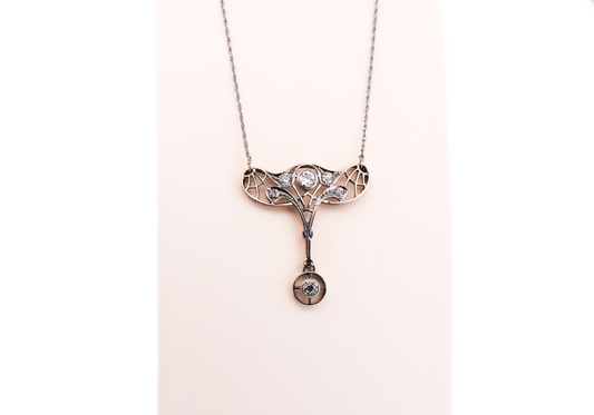 Rare Art Nouveau Diamond Necklace in Platinum-Topped Gold