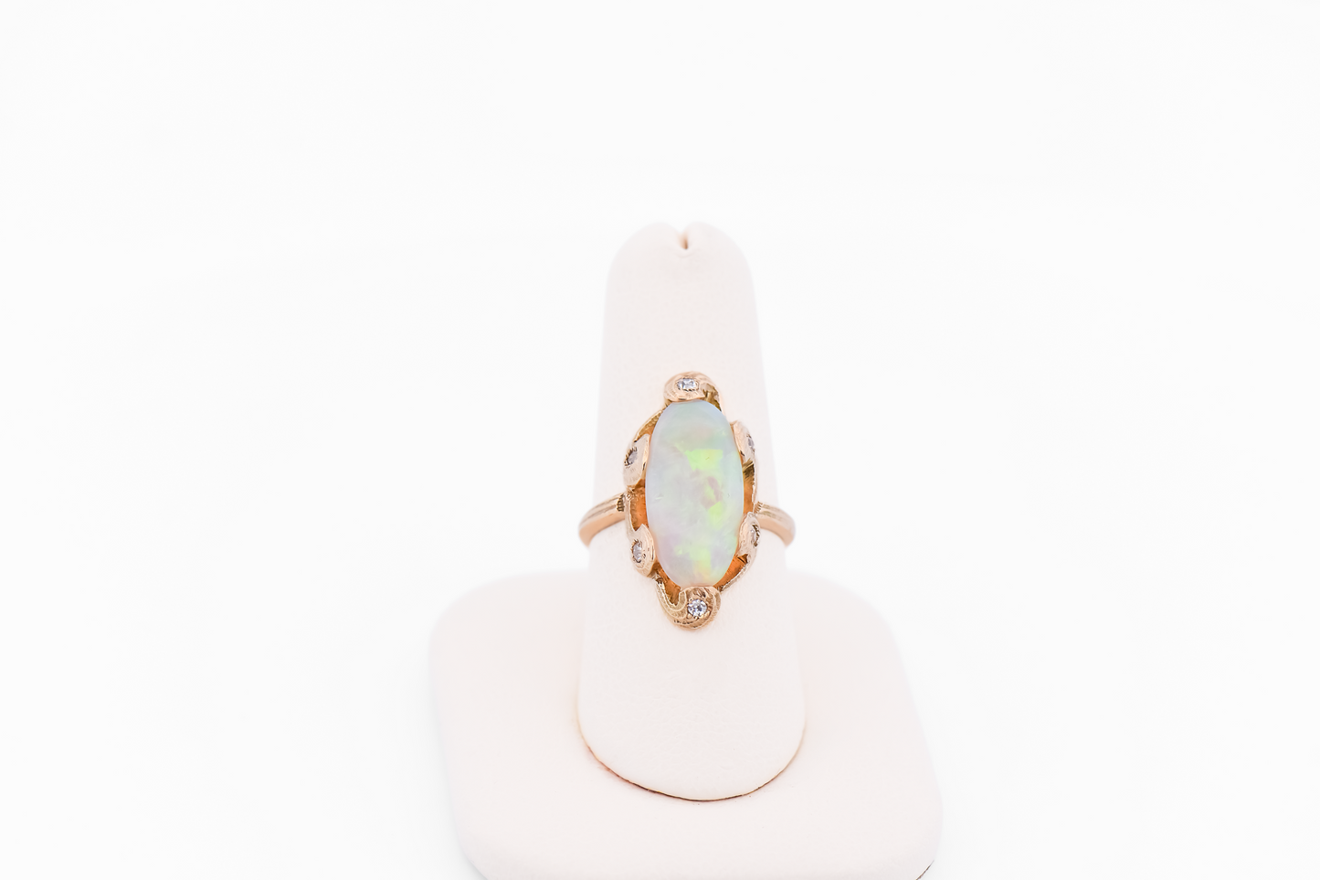 Rare Art Nouveau Gold Ring with Opal and Old European Cut Diamonds