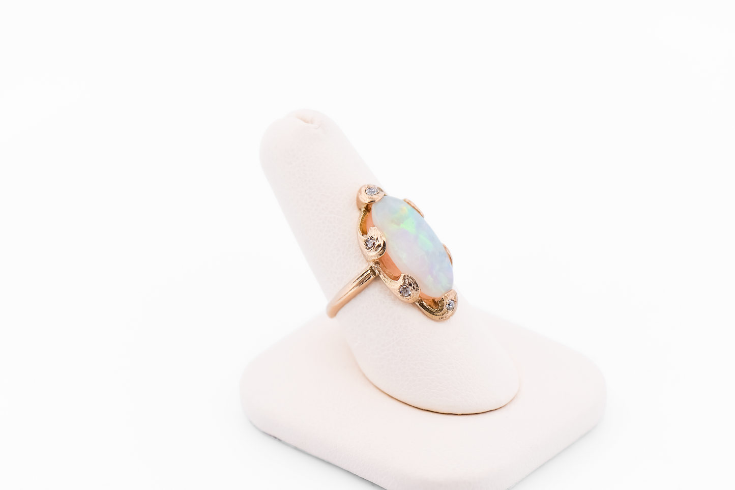 Rare Art Nouveau Gold Ring with Opal and Old European Cut Diamonds