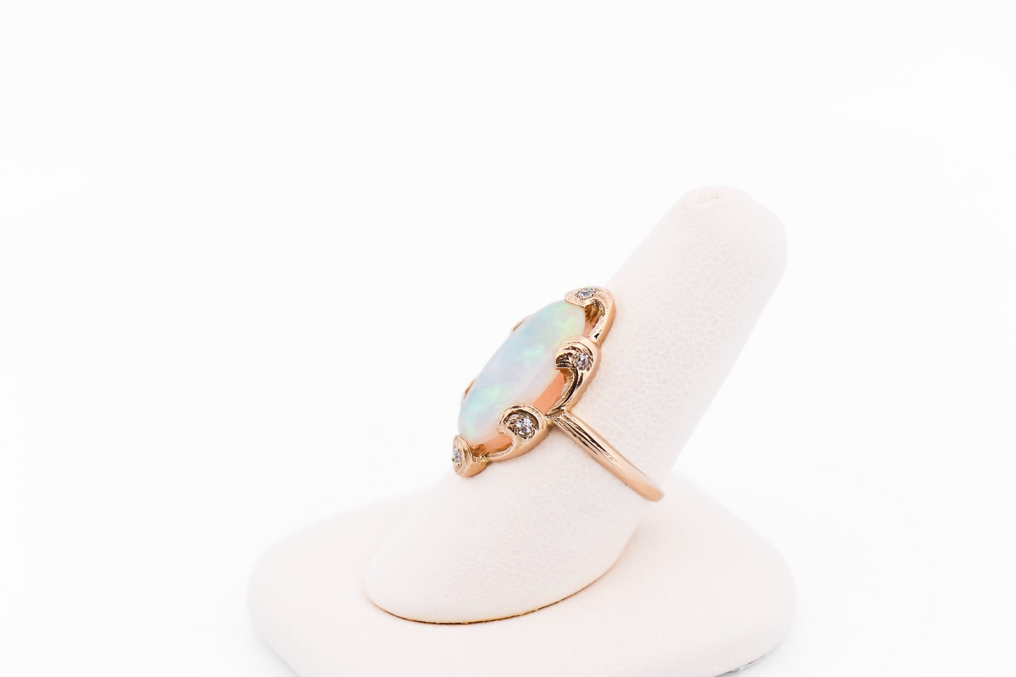 Rare Art Nouveau Gold Ring with Opal and Old European Cut Diamonds