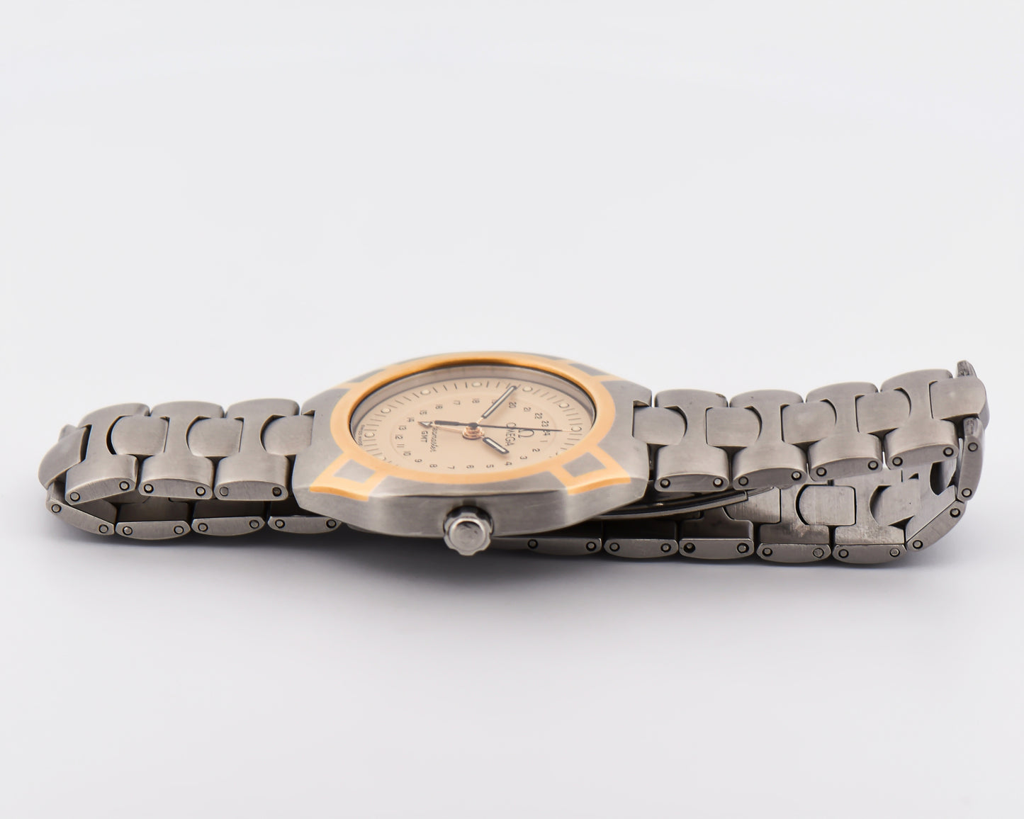 Rare Omega Seamaster Polaris GMT Quartz Watch with Gold Accents