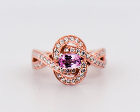 Rose Gold Pink Imperial Topaz & Diamond Knot Ring