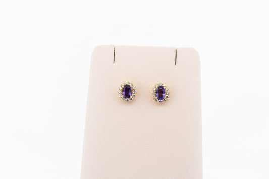 Rare Purple Sapphire & Diamond Halo Stud Earrings
