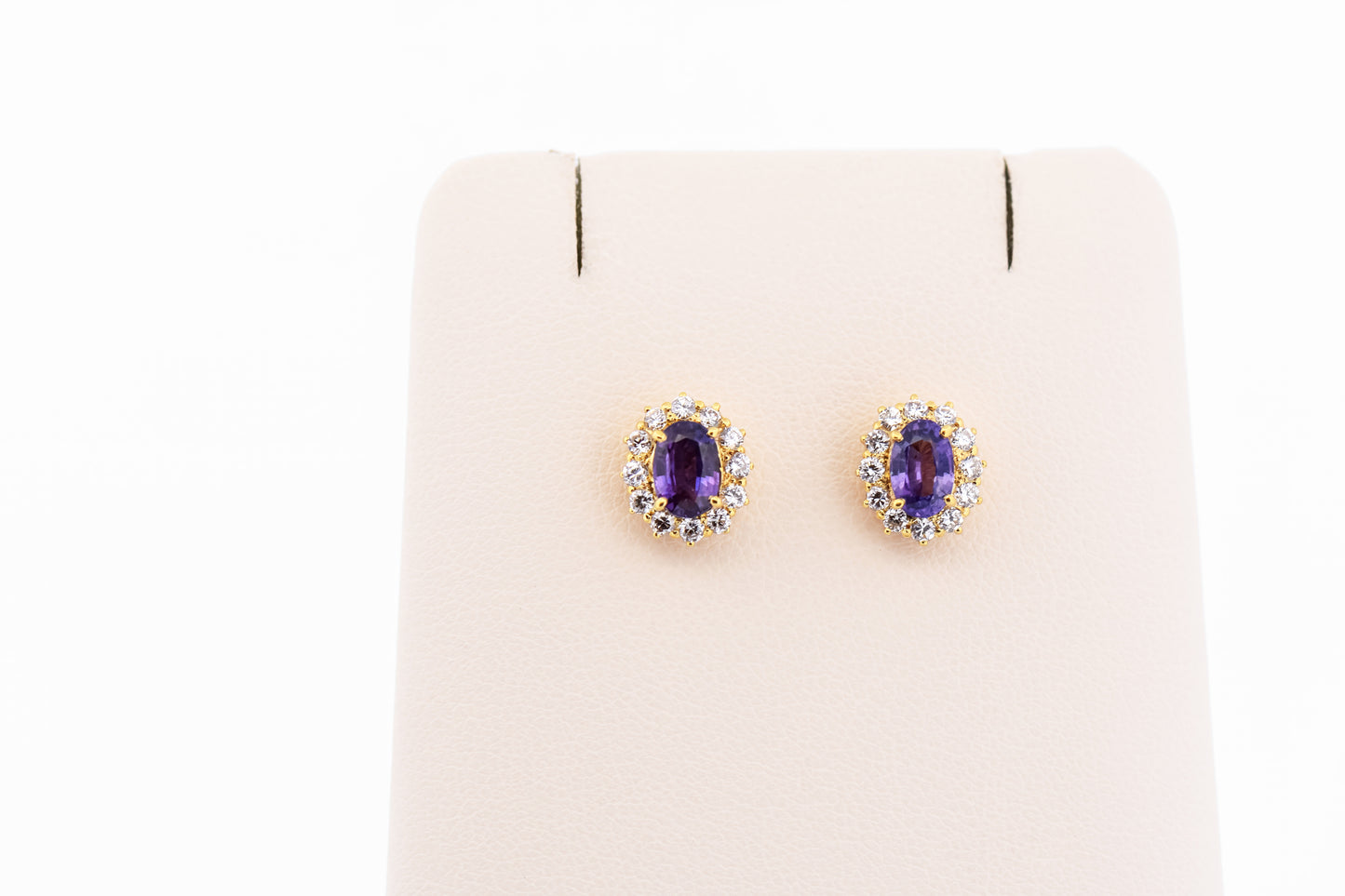Rare Purple Sapphire & Diamond Halo Stud Earrings