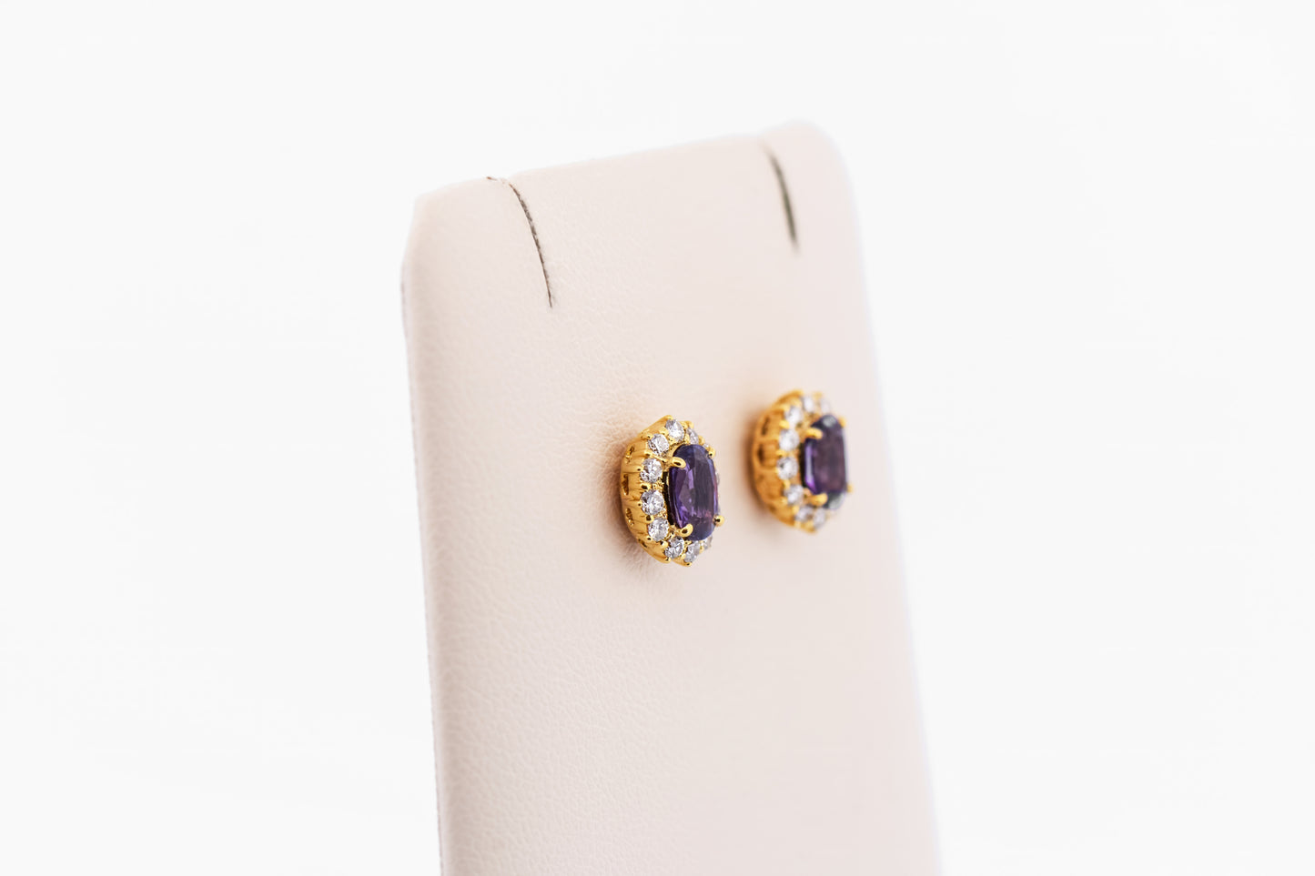 Rare Purple Sapphire & Diamond Halo Stud Earrings