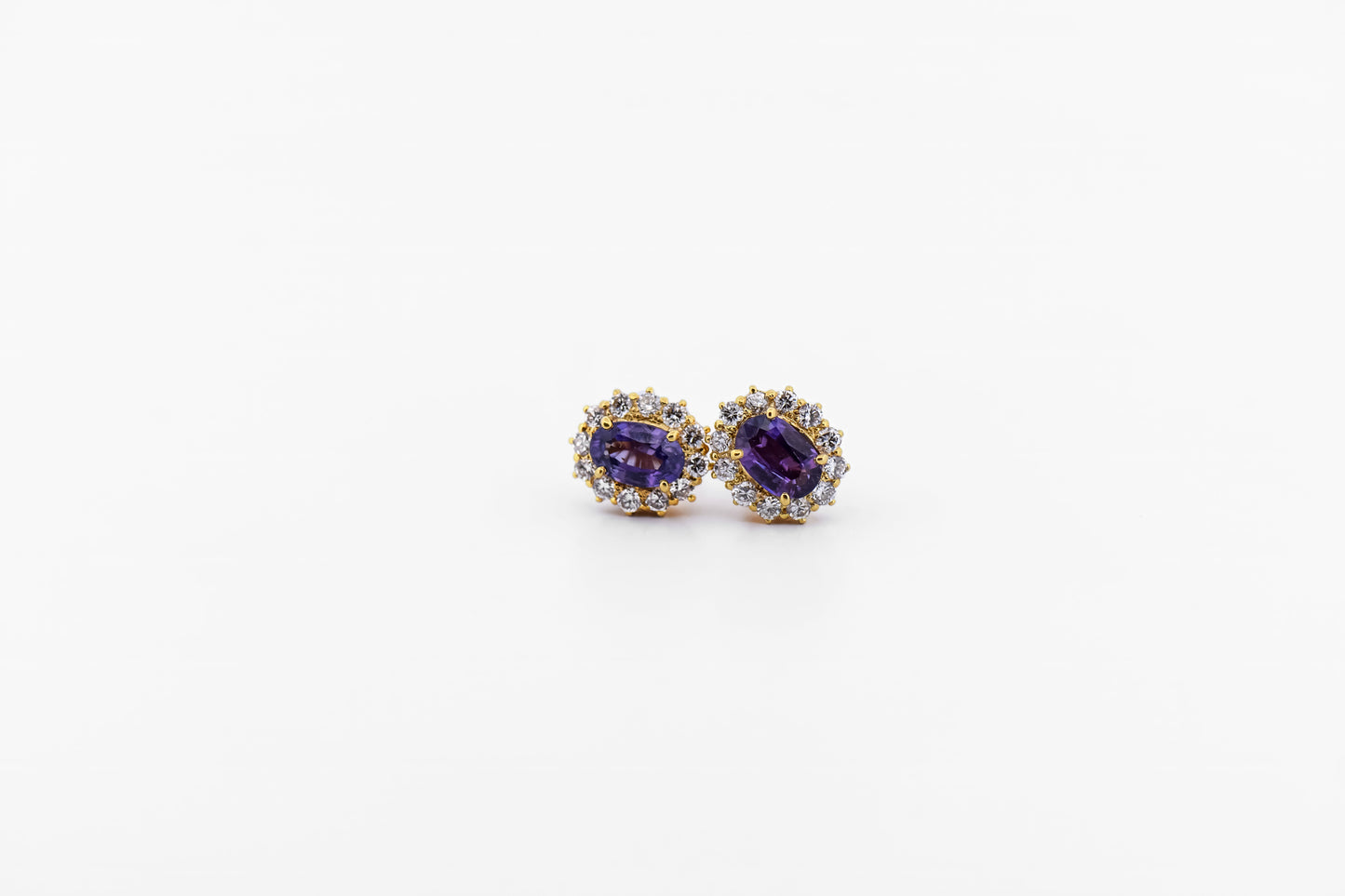 Rare Purple Sapphire & Diamond Halo Stud Earrings