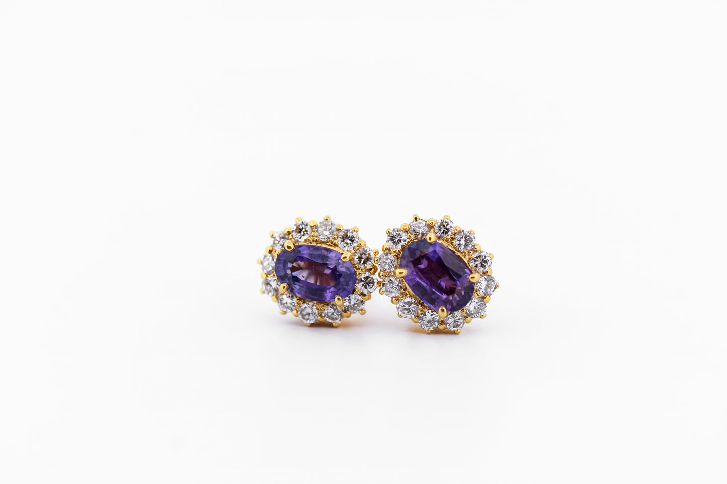 Rare Purple Sapphire & Diamond Halo Stud Earrings