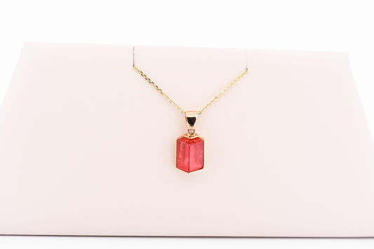 Sweet Home Mine Rhodochrosite Crystal Pendant in 14k Gold