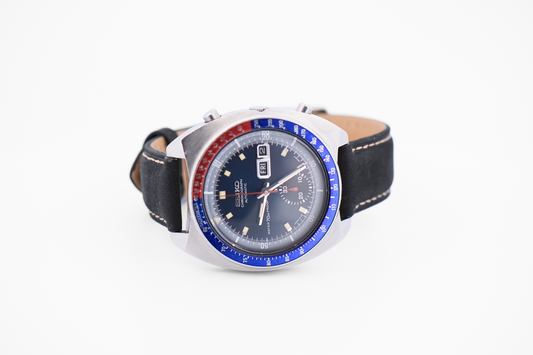 Rare Seiko Pepsi Chronograph Watch Auto with Blue Dial