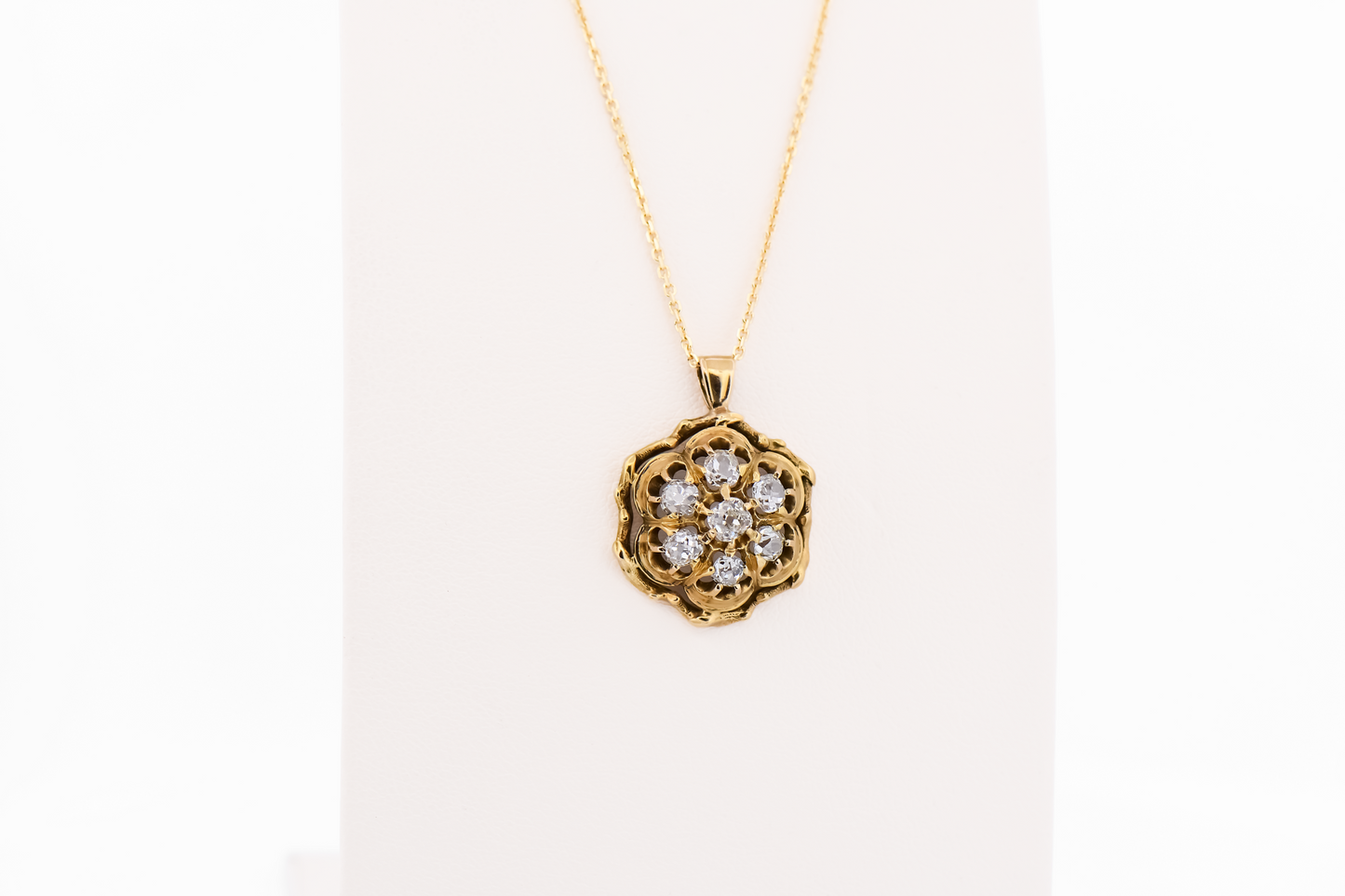Rare Victorian Old Mine Cut Diamond Cluster Pendant in 18k Yellow Gold