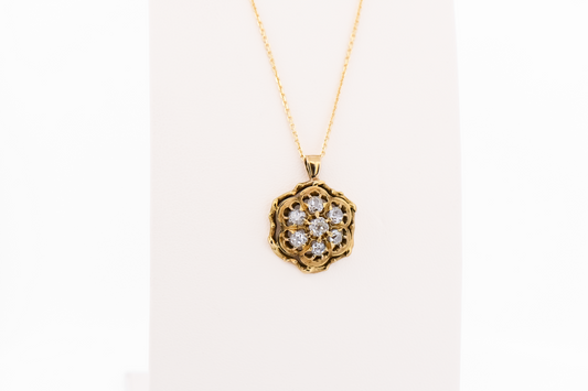 Rare Victorian Old Mine Cut Diamond Cluster Pendant in 18k Yellow Gold