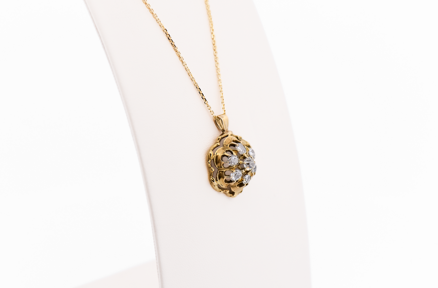 Rare Victorian Old Mine Cut Diamond Cluster Pendant in 18k Yellow Gold