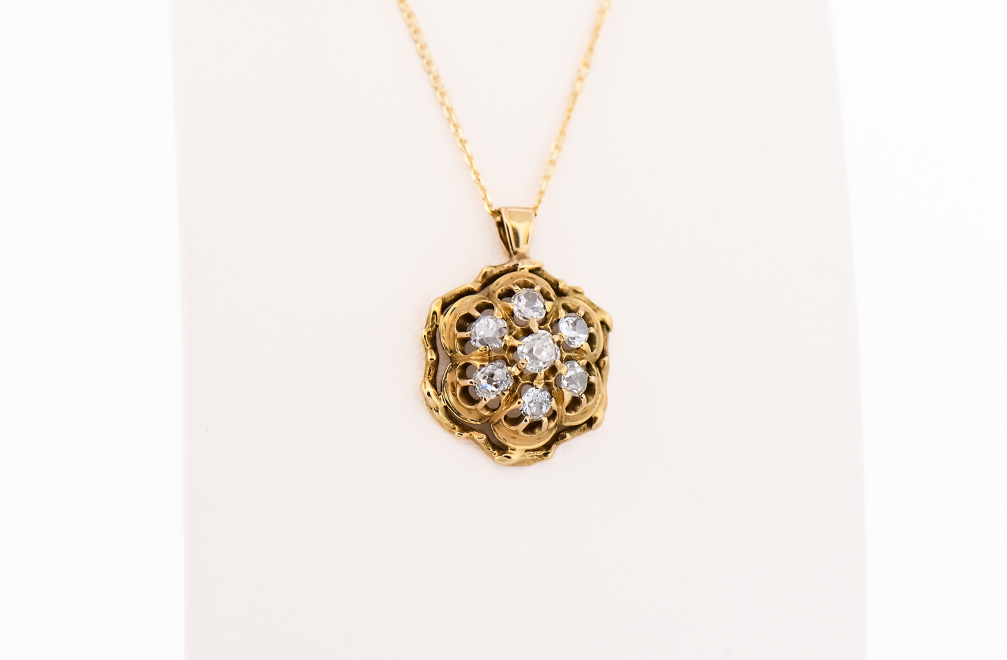 Rare Victorian Old Mine Cut Diamond Cluster Pendant in 18k Yellow Gold