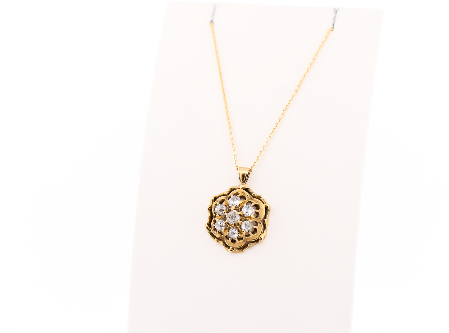 Rare Victorian Old Mine Cut Diamond Cluster Pendant in 18k Yellow Gold
