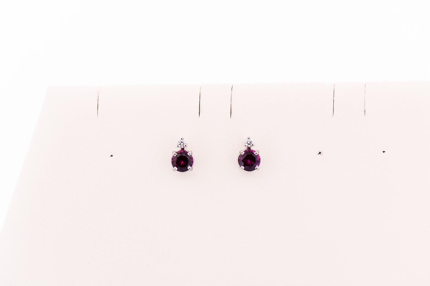 Reddish Purple Rhodolite Garnet & Diamond Stud Earrings in White Gold