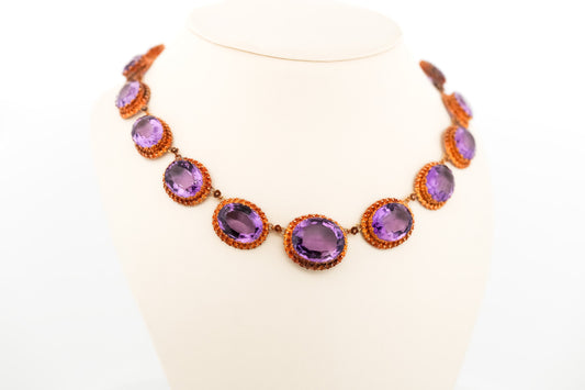 Regal Victorian Amethyst Riviere Necklace in 18k Yellow Gold
