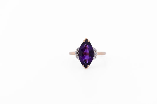 Retro Amethyst & Diamond Engagement Ring in Yellow Gold