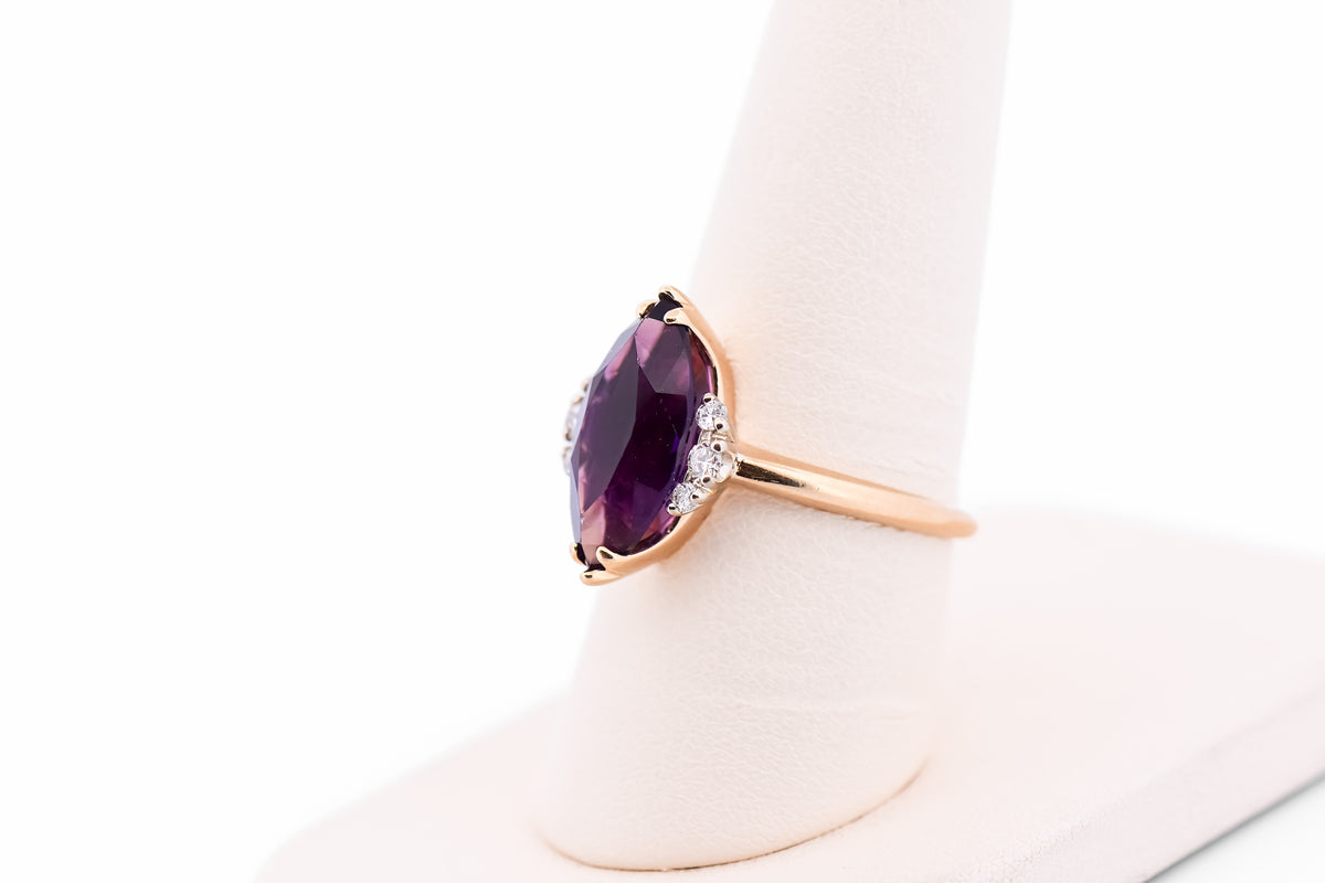 Retro Amethyst & Diamond Engagement Ring in Yellow Gold