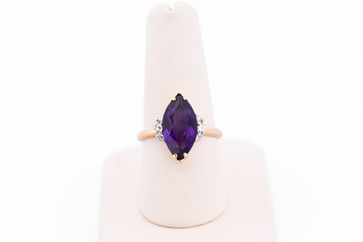 Retro Amethyst & Diamond Engagement Ring in Yellow Gold