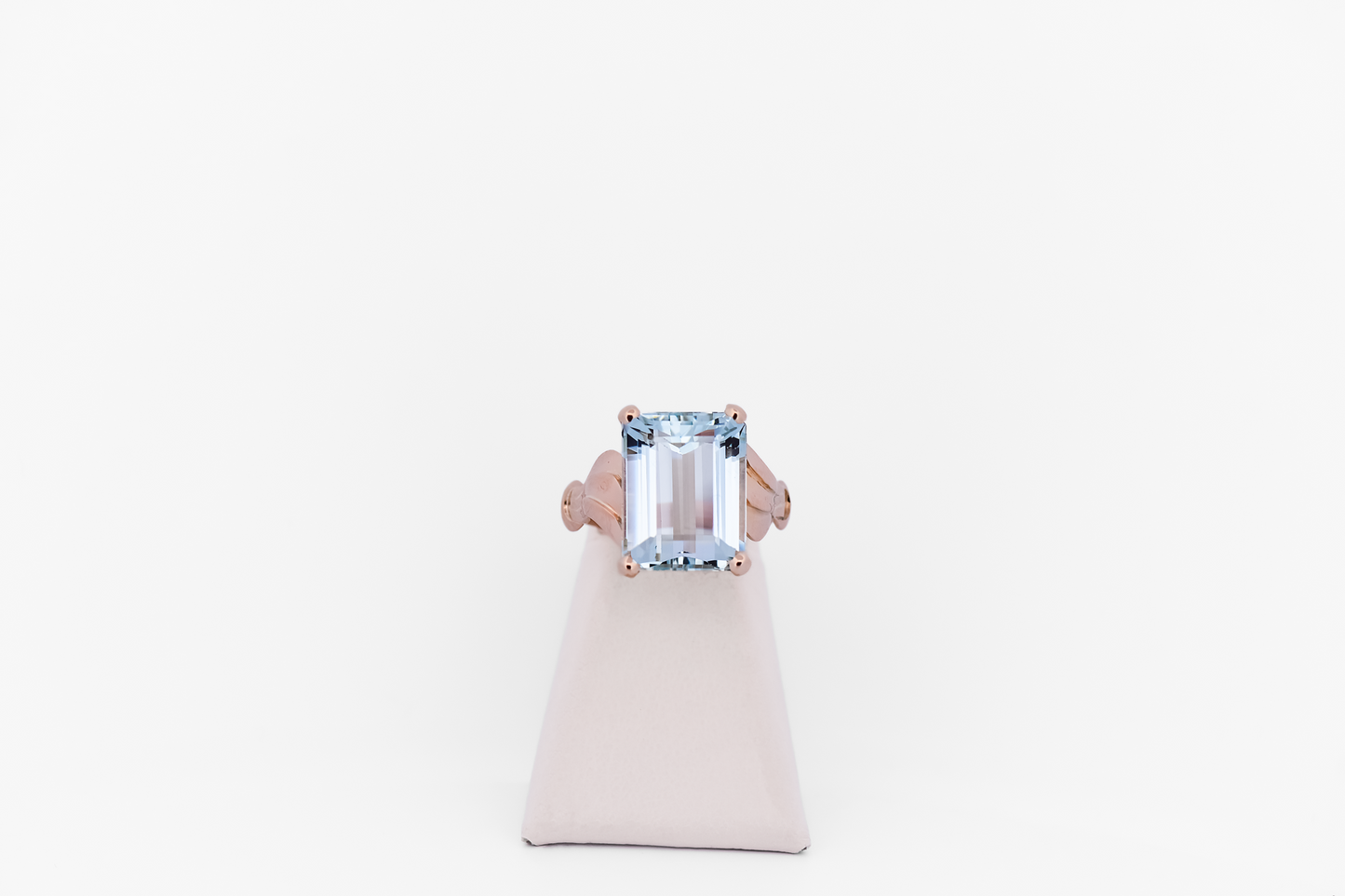 Retro Rose Gold & Emerald Cut Aquamarine Cocktail Ring