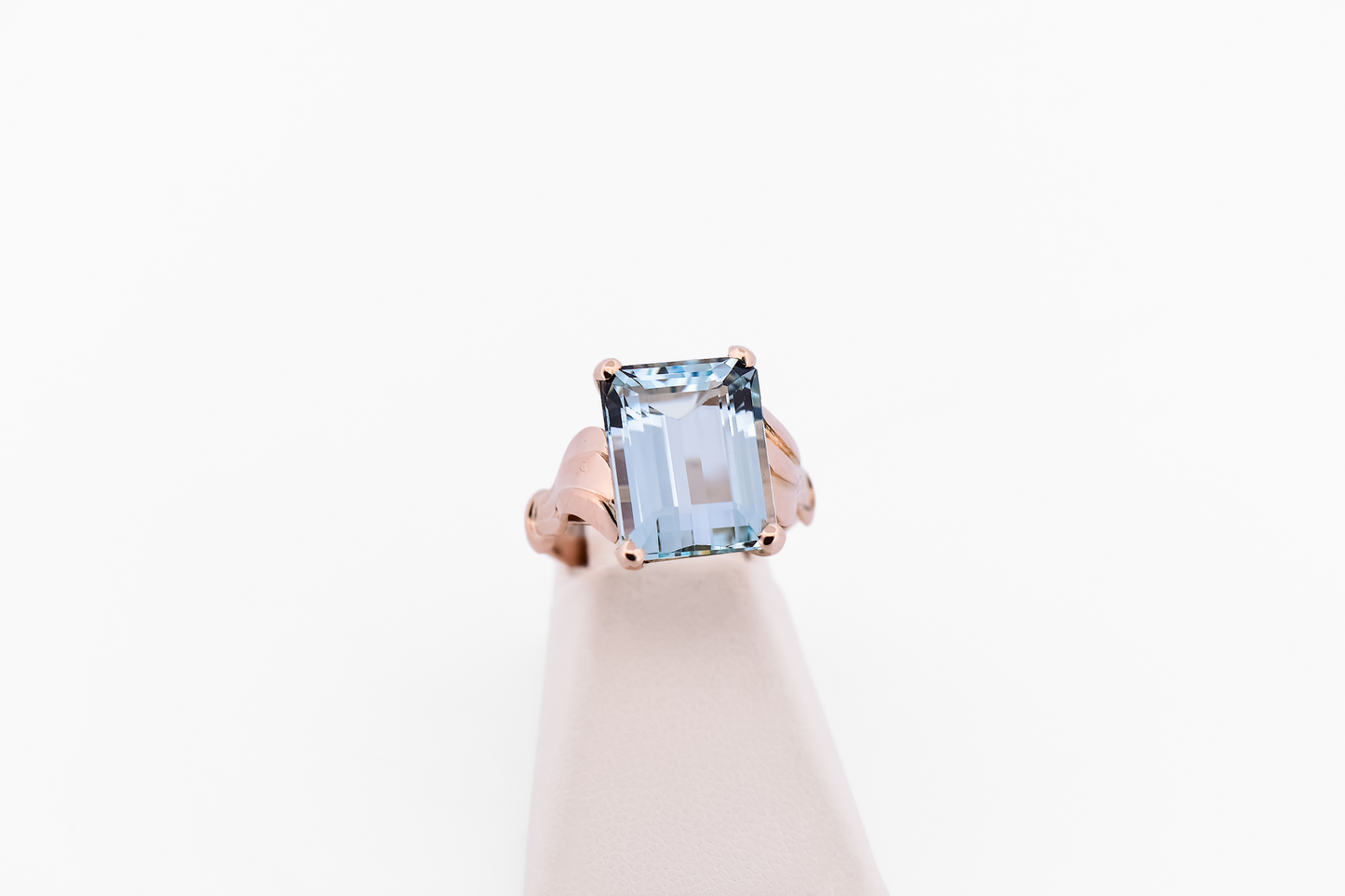 Retro Rose Gold & Emerald Cut Aquamarine Cocktail Ring