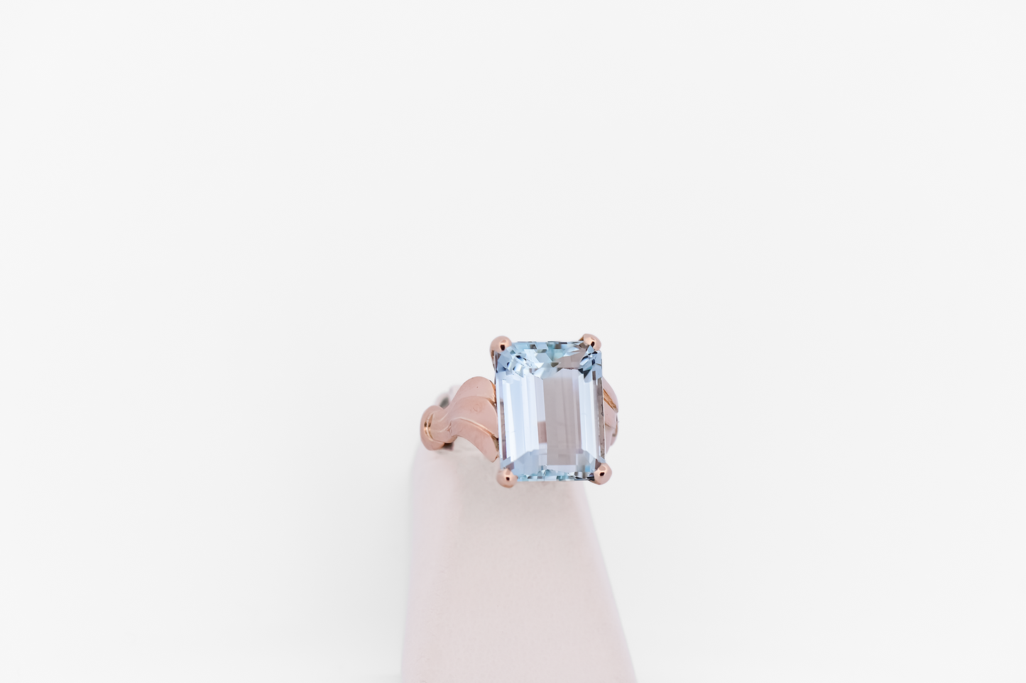 Retro Rose Gold & Emerald Cut Aquamarine Cocktail Ring