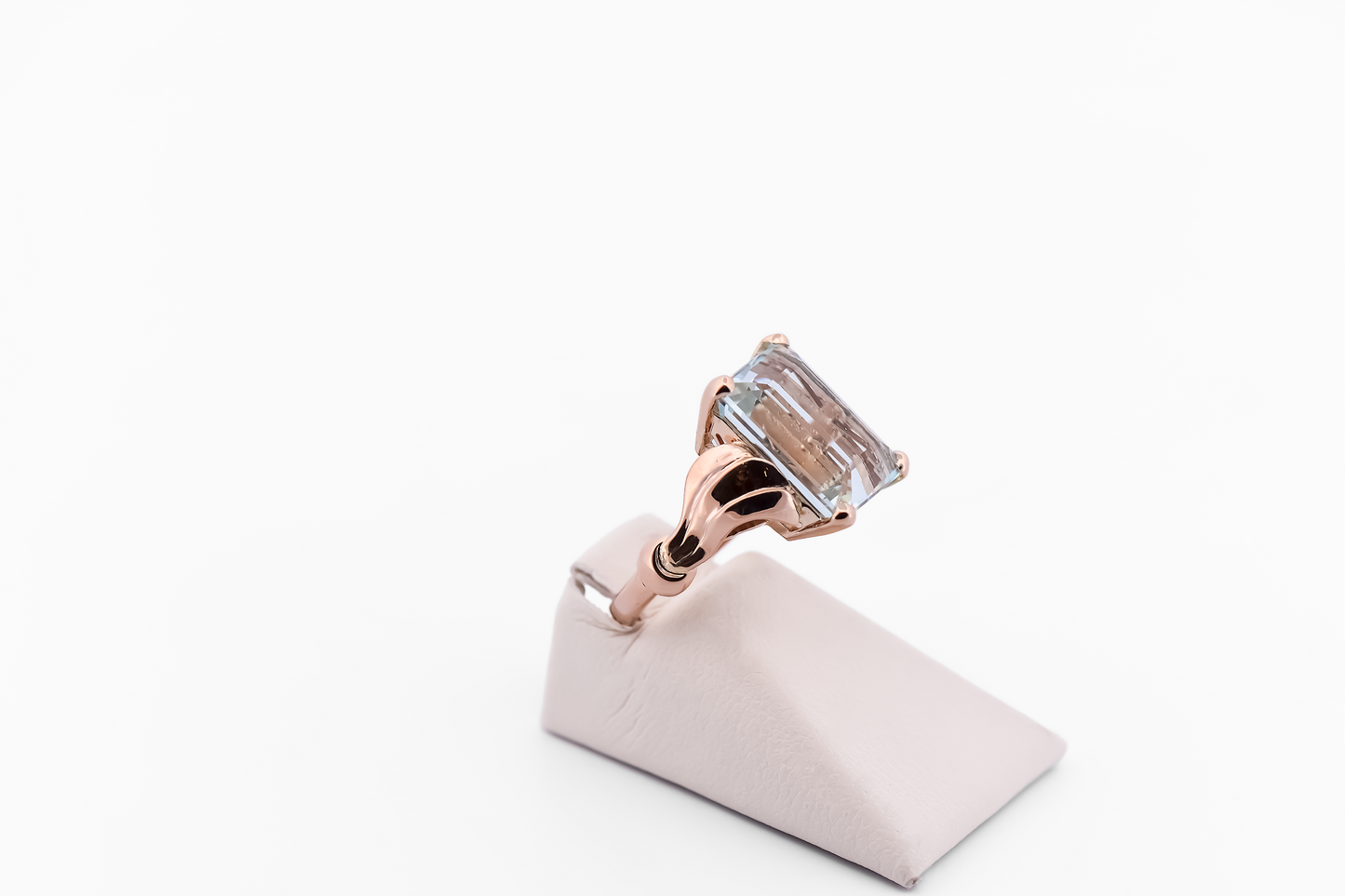 Retro Rose Gold & Emerald Cut Aquamarine Cocktail Ring