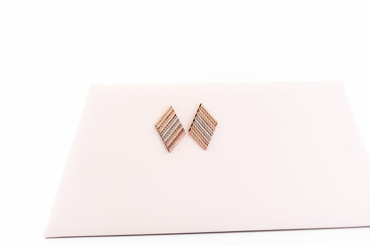 Retro Tricolor Gold Ribbon Stud Earrings in 14k