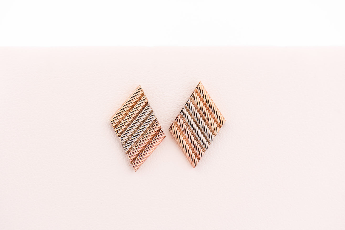 Retro Tricolor Gold Ribbon Stud Earrings in 14k