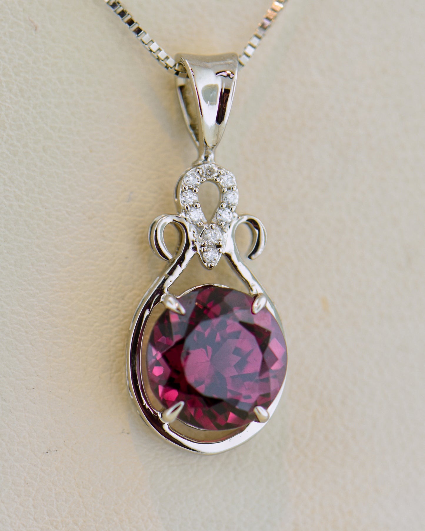 Raspberry Red Rhodolite Garnet & Diamond Pendant