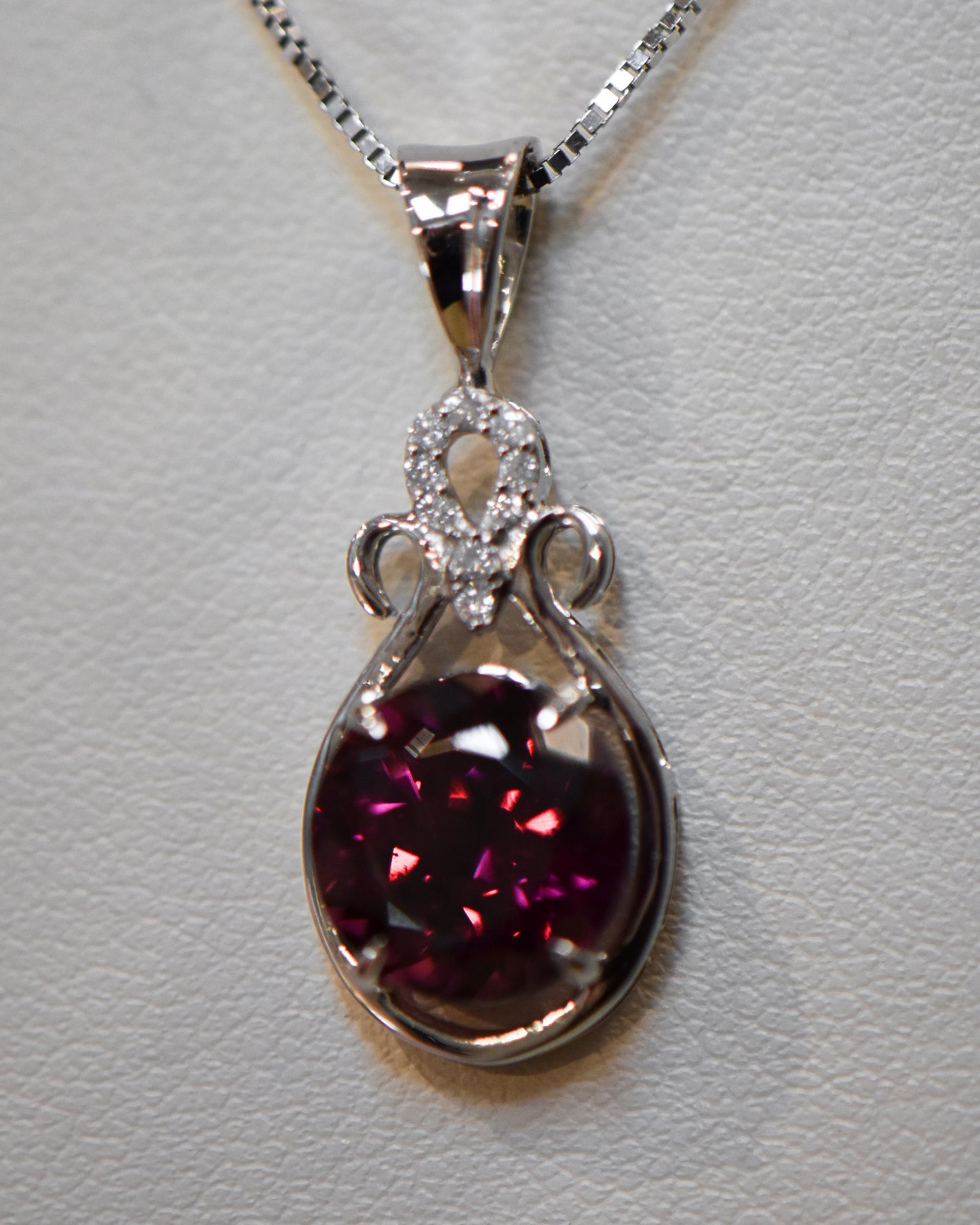 Raspberry Red Rhodolite Garnet & Diamond Pendant